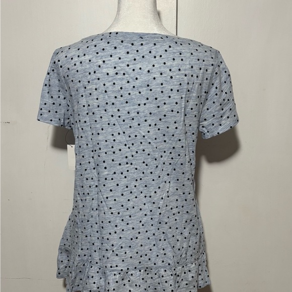 Talbots Blue Short-sleeved shirt with black polka dots and a ruffled hem. Size S - Picture 2 of 7